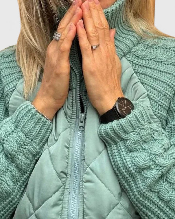 Romana | Damen Steppjacke Winter mit Strickärmeln Stehkragen