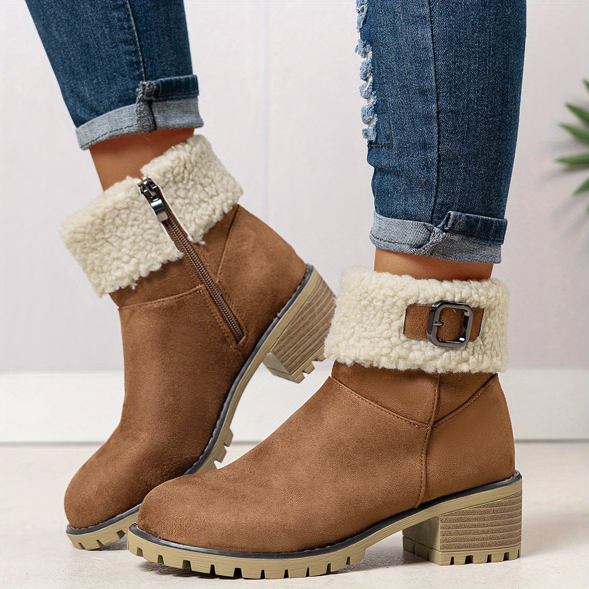 Belinda | Chelsea Boots für Damen mit Kunstfellkragen
