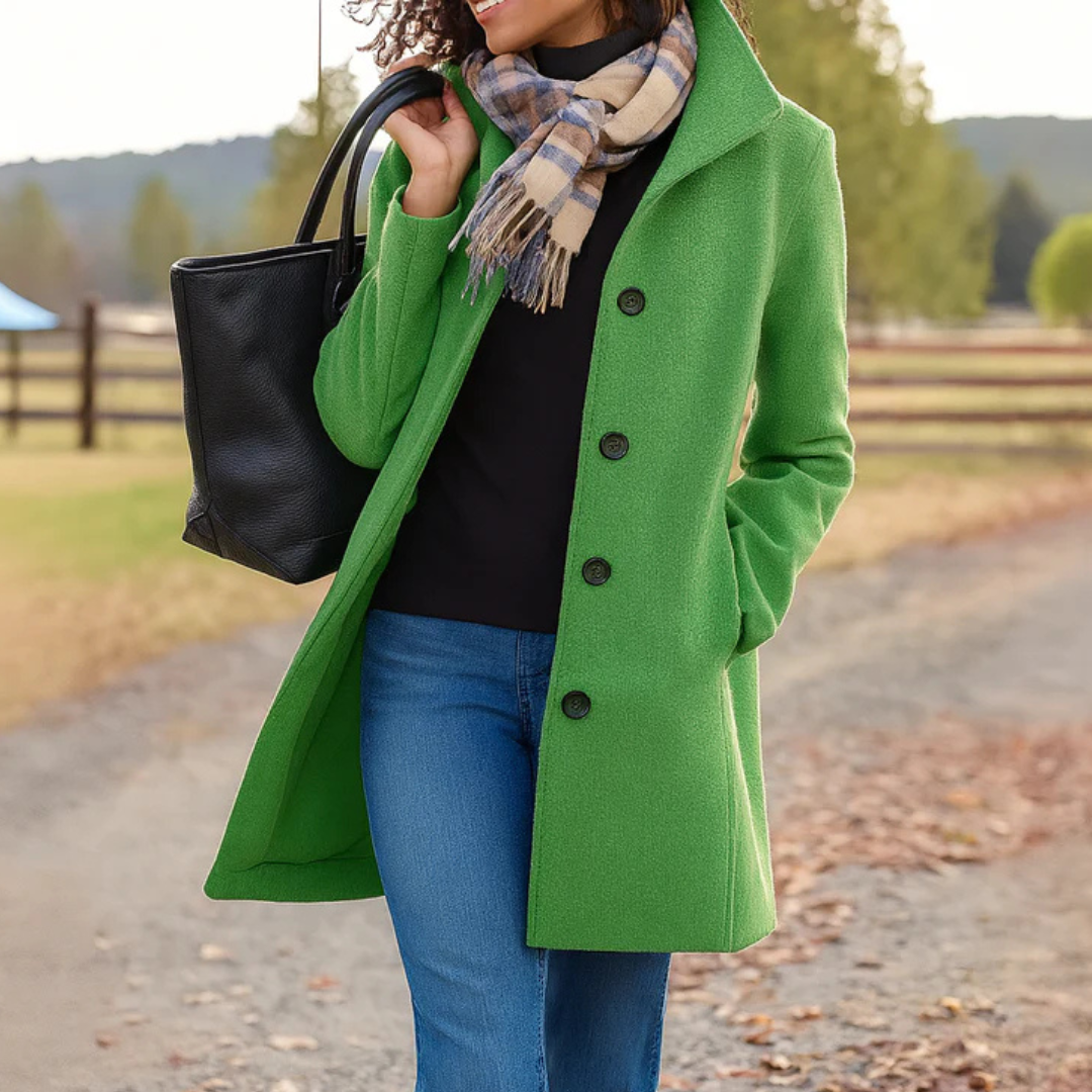 Clara | Damen Wintermantel mit Knopfleiste und Reverskragen, lang
