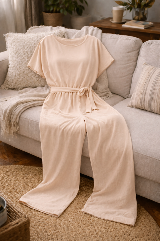Athena | Damen Jumpsuit Weit Geschnitten mit Bindegürtel