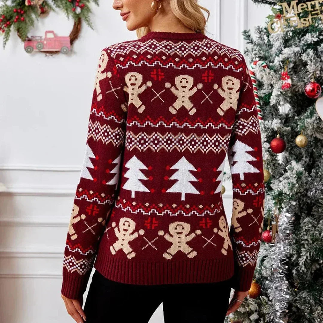 Zora | Weihnachtspullover mit Rundhals und Zopfmuster für Damen