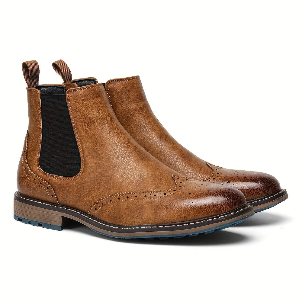 Brent | Herren Chelsea Boots mit Brogue-Muster und Blockabsatz