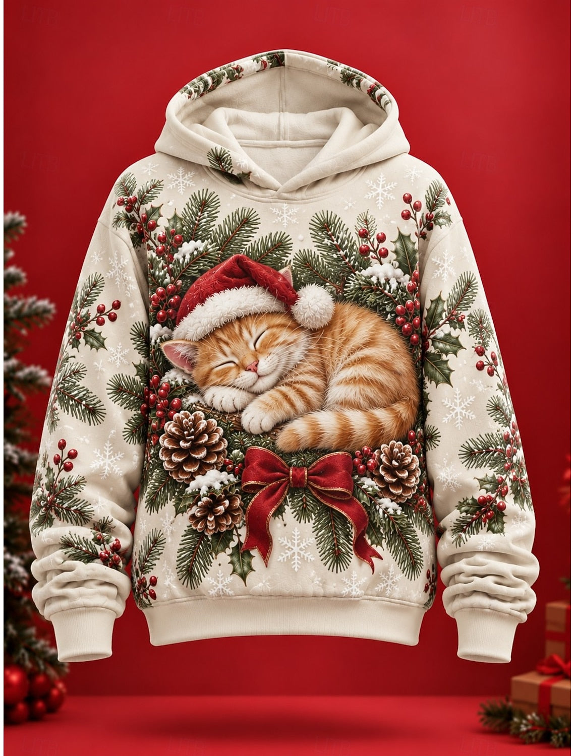 Emmanuelle | Weihnachtspullover Hoodie mit Katzenmotiv