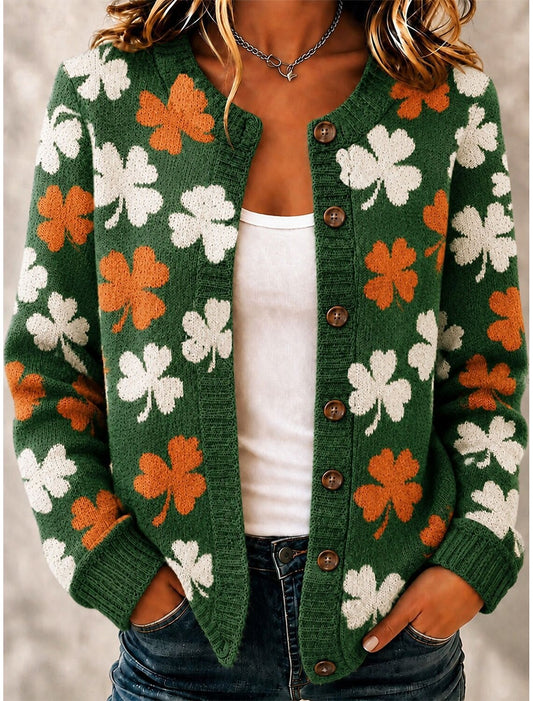 Genevieve | Damen Cardigan Herzmuster Knopfleiste Rundhals