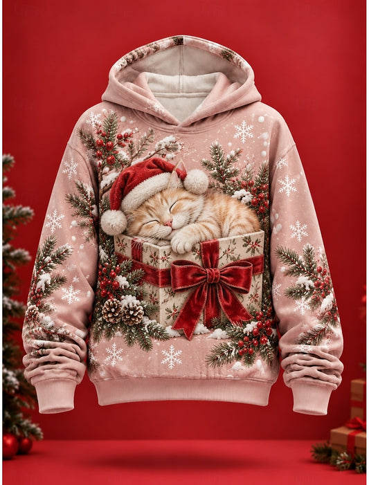 Emmanuelle | Weihnachtspullover Hoodie mit Katzenmotiv