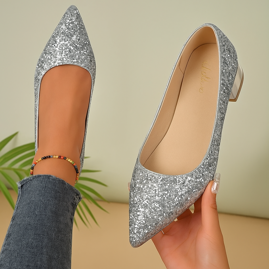 Alexa Glitzer-Ballerinas mit Spitzer Zehenbereich für Damen