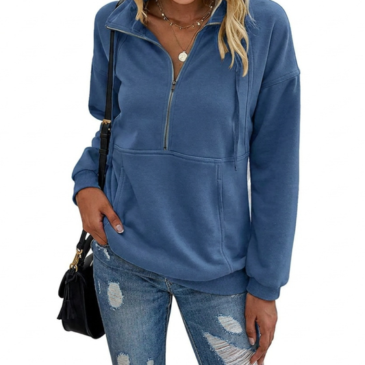 Astrid | Damen Fleece-Sweatshirt Halbreißverschluss Kapuze