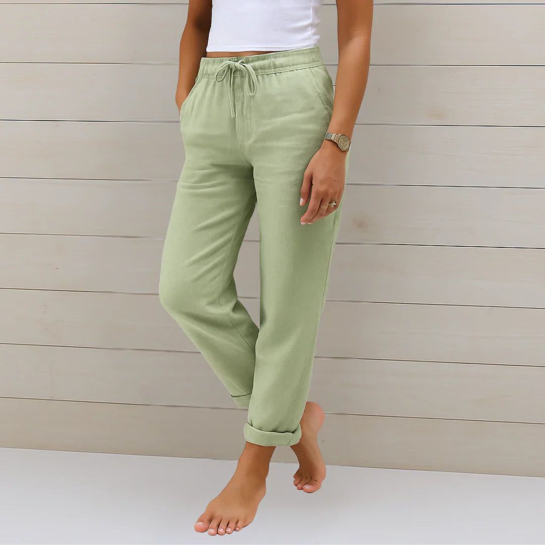 Lina | Damen Relaxed-Fit Hose High-Waist Kordelzug Sommer