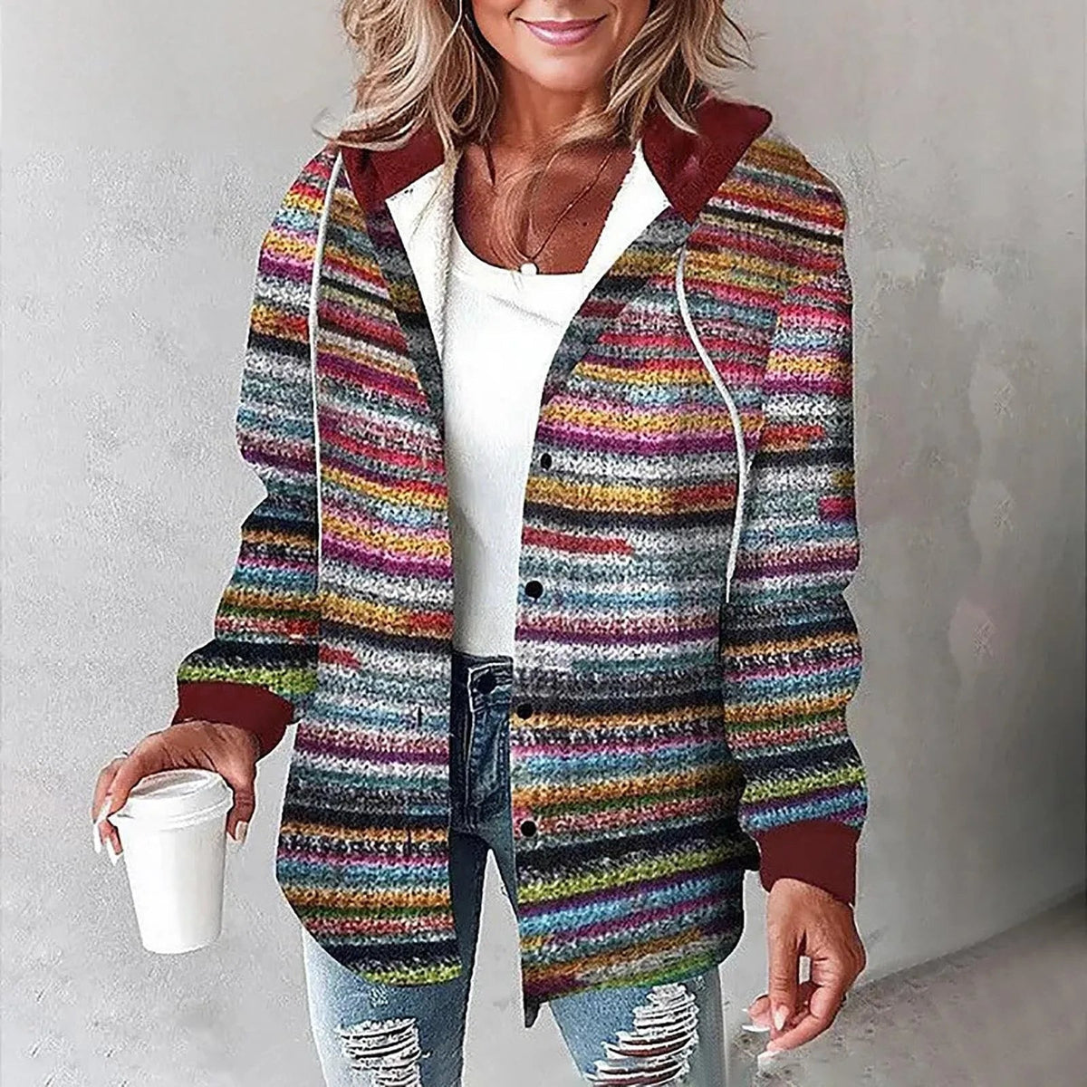 Delia | Damen Karo Hoodie Jacke Winter Freizeit