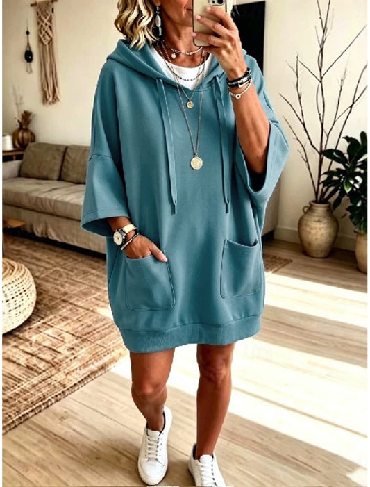 Livia | Damen Kapuzenkleid Oversized mit Kängurutasche
