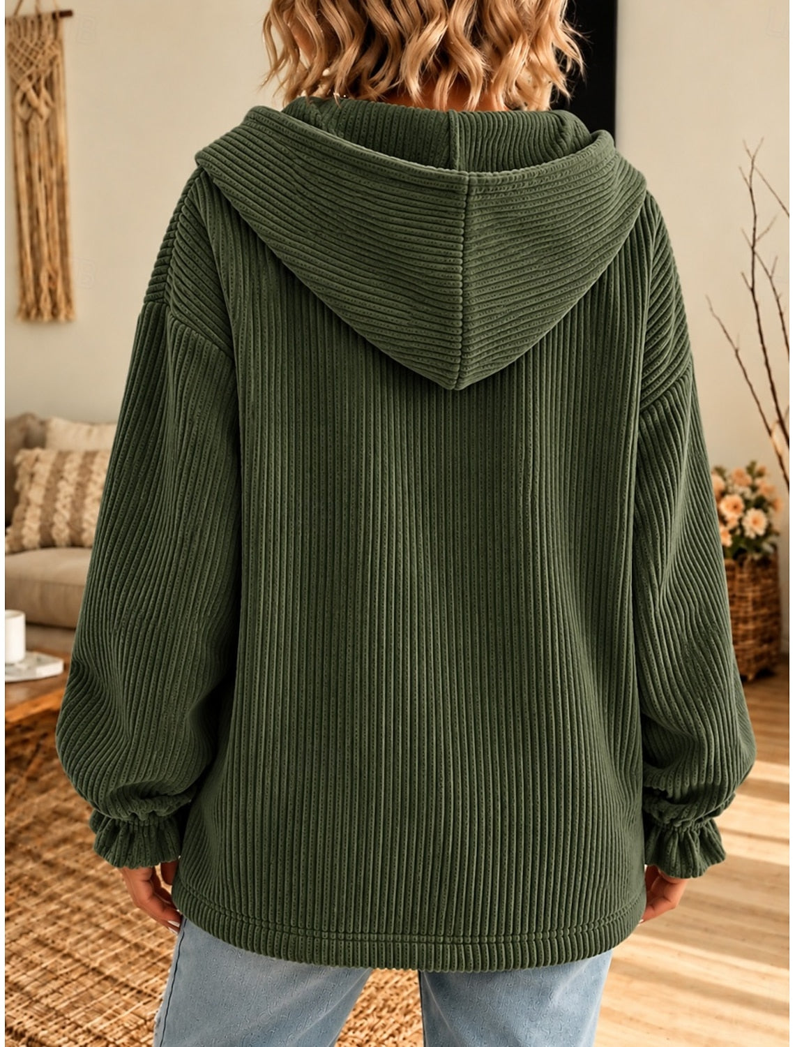 Erna | Damen Cardigan Cordjacke Oversized Kapuze Knopfleiste