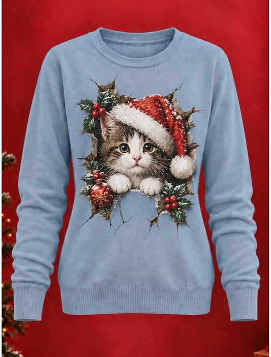 Taryn | Weihnachtspullover Damen Rentier Rundhals Gerippter Saum