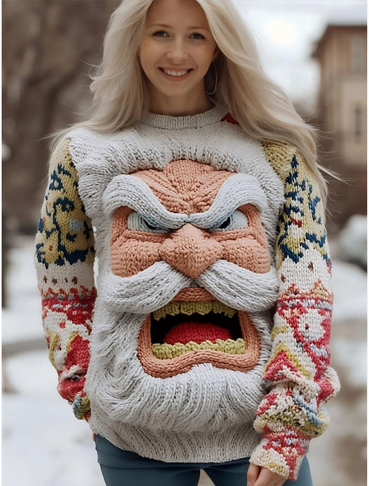 Louna | Weihnachtspullover mit Rentier-Print Rundhals für Damen