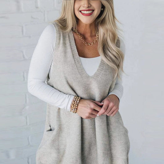 Ingrid - Ärmellose Strickjacke mit V-Ausschnitt und Taschen für Damen