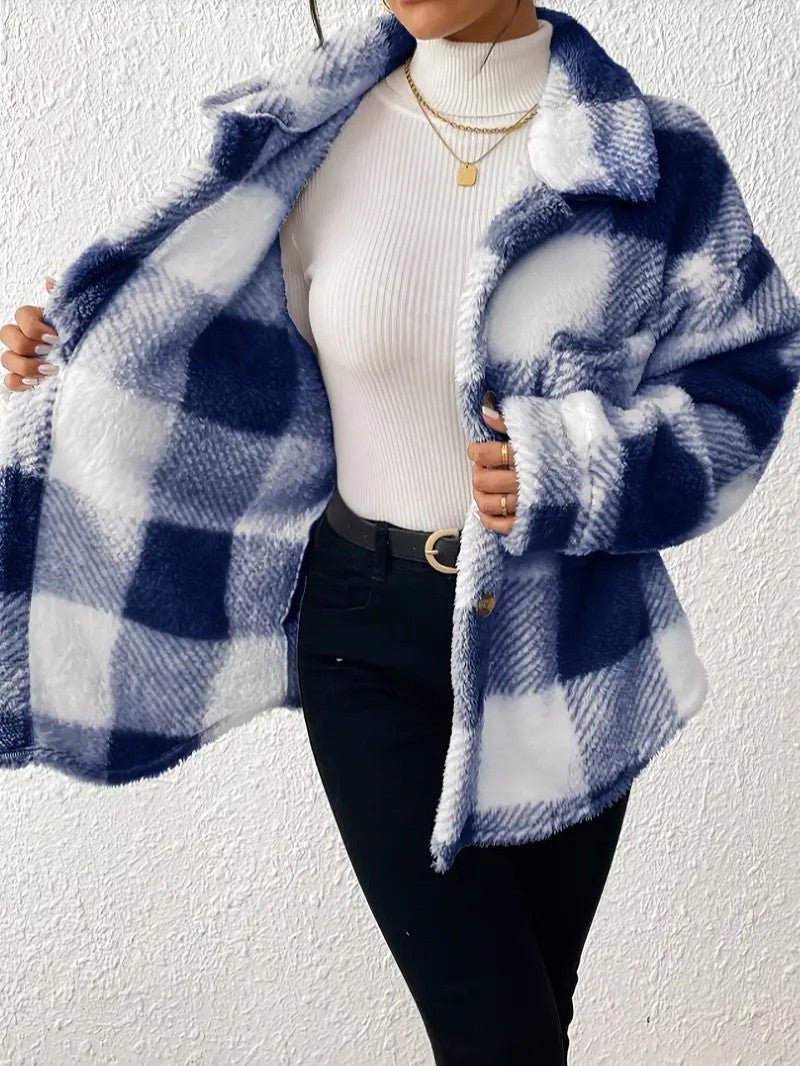 Esther | Karierte Winterjacke mit Kragen und Knopfleiste für Damen