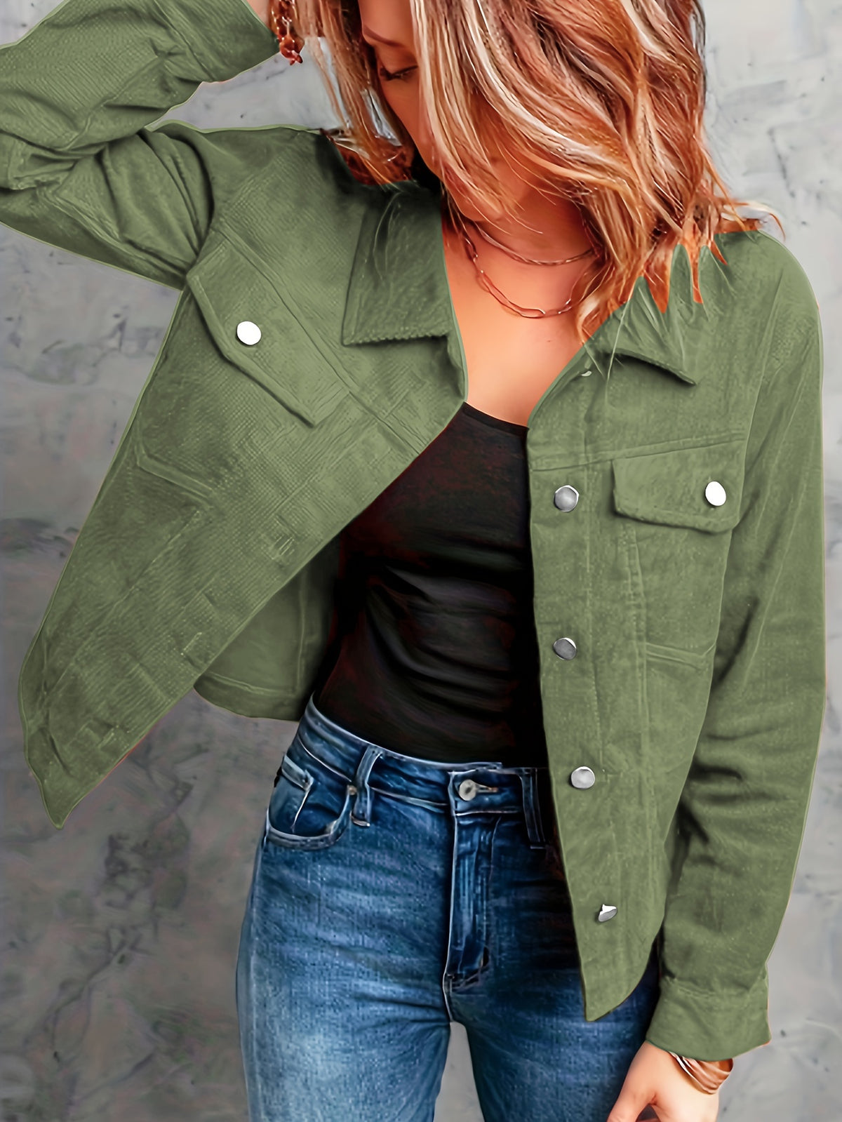 Wilhelmina | Damen Cordjacke mit Knopfleiste und Klappentaschen