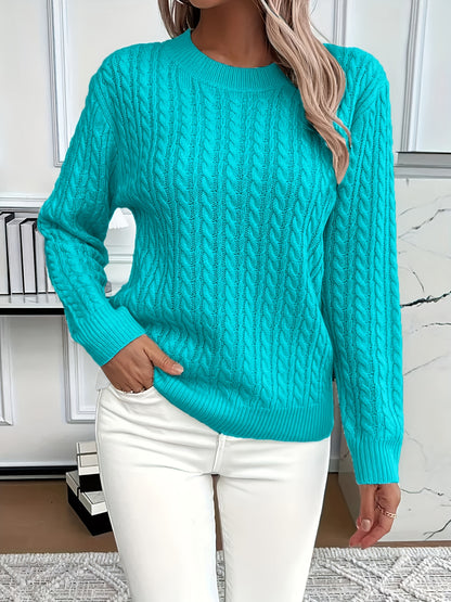 Jorien | Damen Zopfmuster Strickpullover Rundhalsausschnitt Oversized