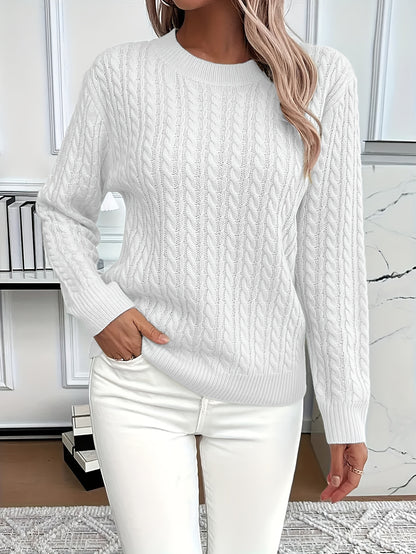 Jorien | Damen Zopfmuster Strickpullover Rundhalsausschnitt Oversized