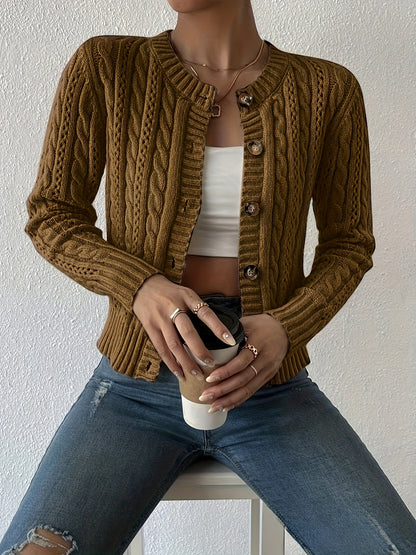Mirela | Damen Zopfmuster Cardigan mit Knopfleiste, Grau