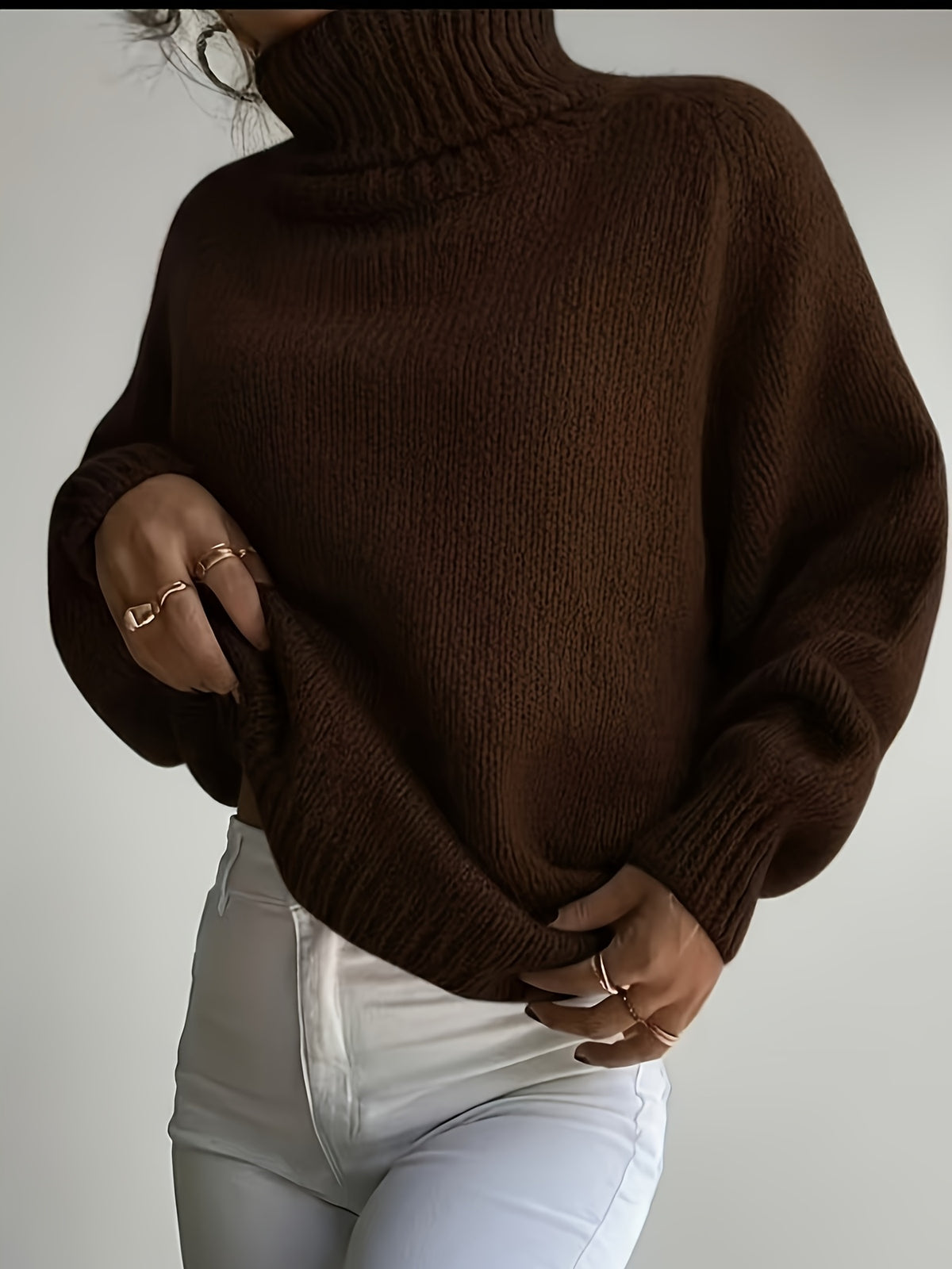 Anja | Damen Grobstrick Rollkragenpullover Oversize