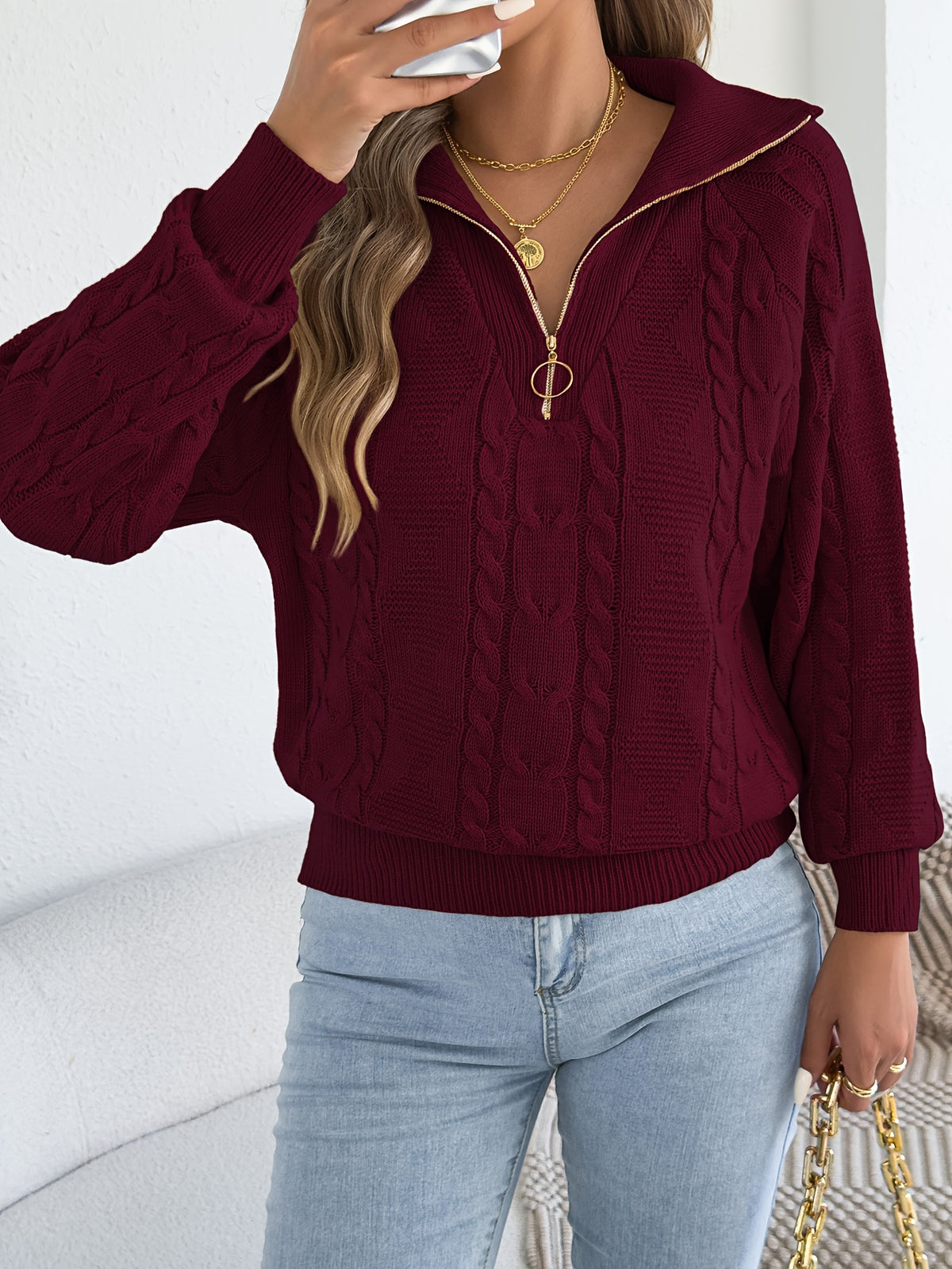 Jenna | Damen Zopfmuster Strickpullover