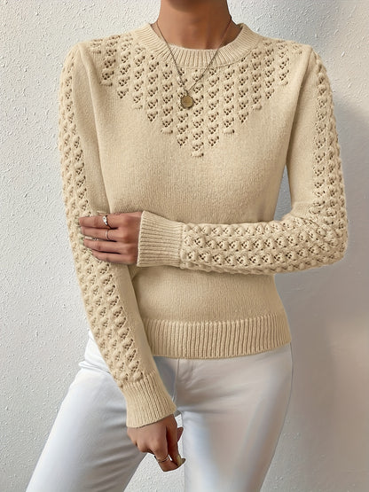 Karolina | Damen Strickpullover mit Lochmuster Ajour, Hellblau