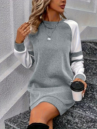 Laurence | Damen Sweatkleid Colorblock Rundhalsausschnitt Langarm