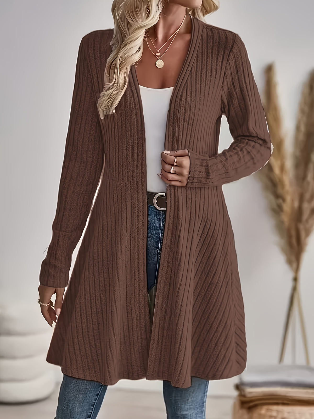 Rosalind | Winter Damen Mantel Strickcardigan Geripptem Design Lang