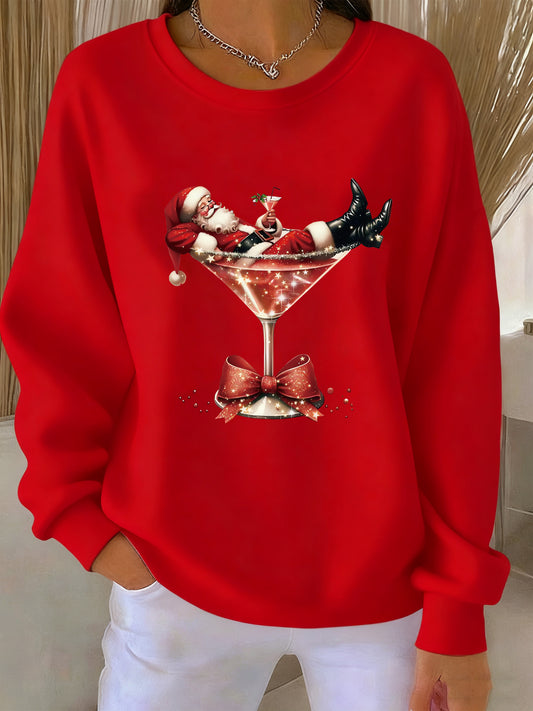 Demi | Weihnachtspullover mit Santa-Cocktail-Print für Damen