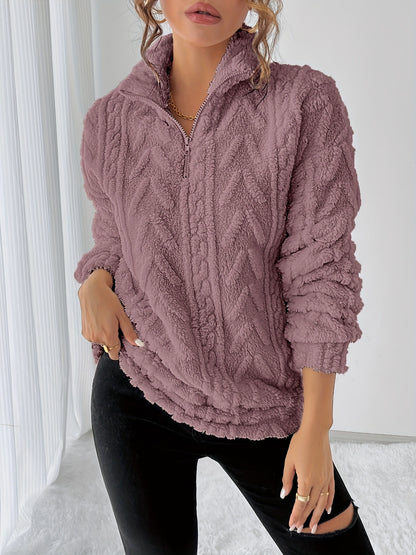 Antonia | Damen Teddy Sweatshirt mit Stehkragen und Reißverschluss