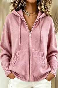 Irene | Strickjacke Damen Kapuze Reißverschluss Oversized Struktur