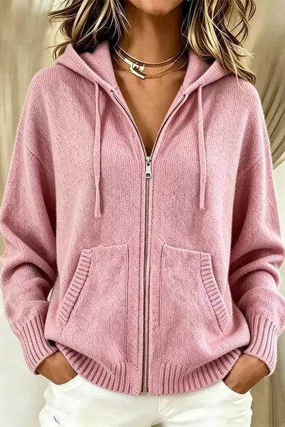 Irene | Strickjacke Damen Kapuze Reißverschluss Oversized Struktur