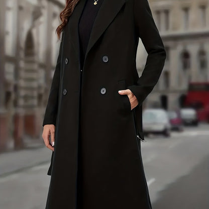 Kaia | Zweireihiger Langer Mantel mit Taschen für Damen