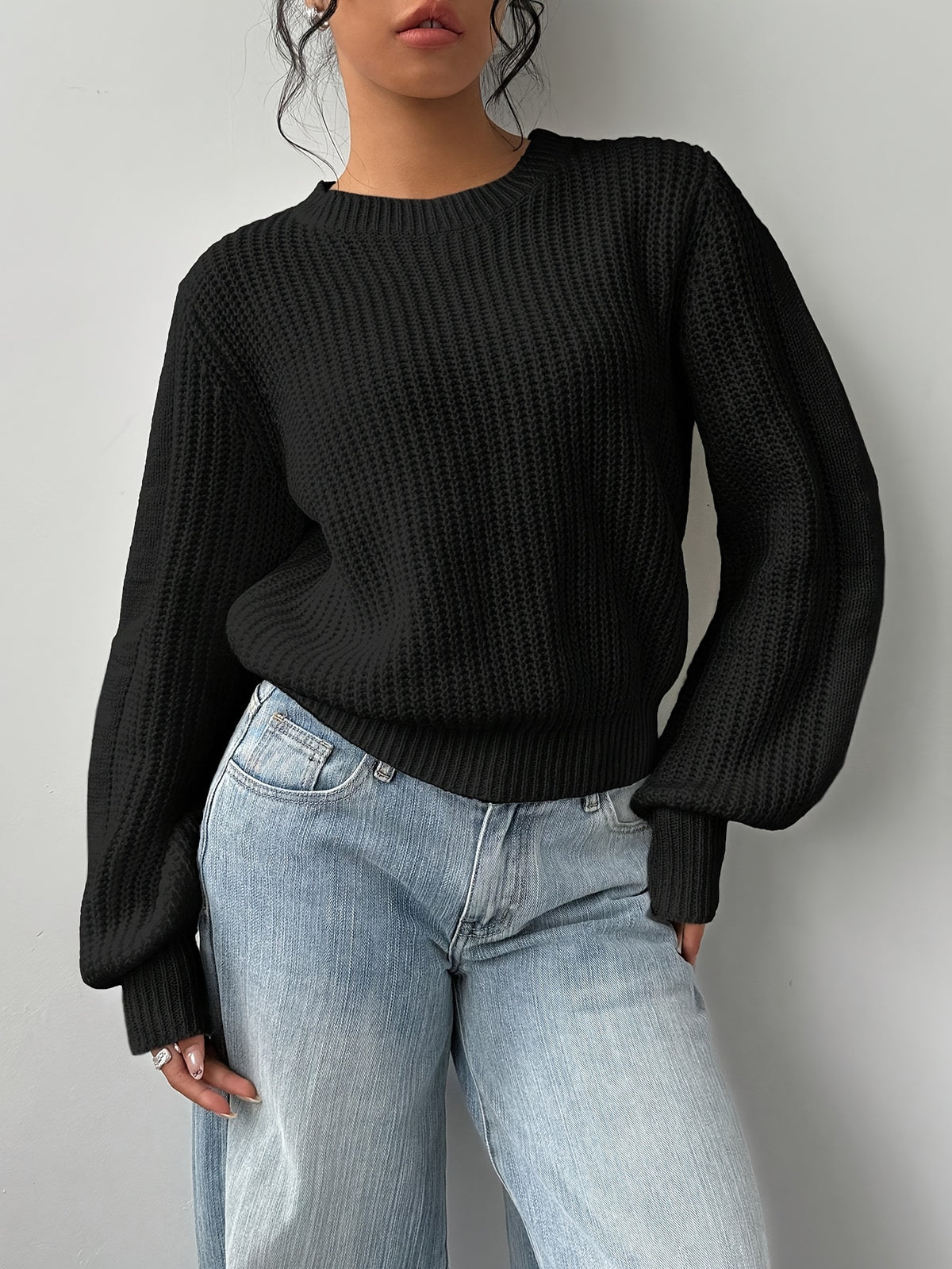 Johanna | Damen Grobstrick Pullover mit Rundhalsausschnitt Langarm