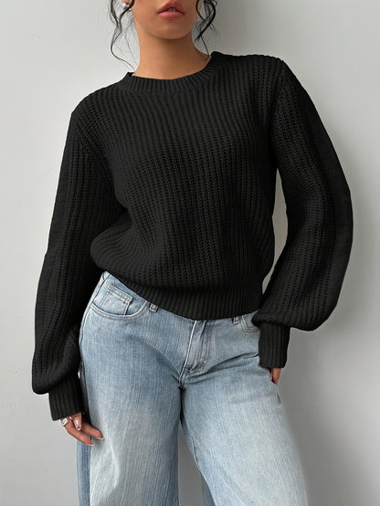 Johanna | Damen Grobstrick Pullover mit Rundhalsausschnitt Langarm