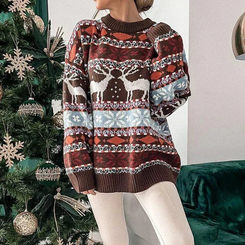 Marga | Rentier-Weihnachtspullover mit Zopfmuster für Damen