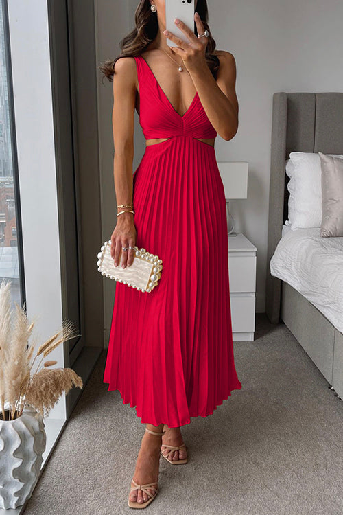 Maja | Elegantes Maxikleid mit V-Ausschnitt und Plissee für Damen