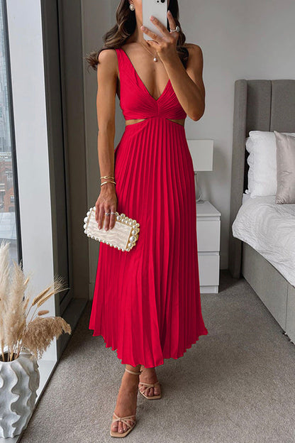 Maja | Elegantes Maxikleid mit V-Ausschnitt und Plissee für Damen