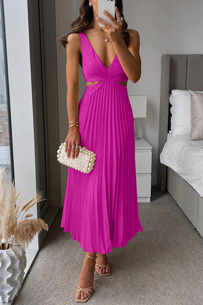 Maja | Elegantes Maxikleid mit V-Ausschnitt und Plissee für Damen