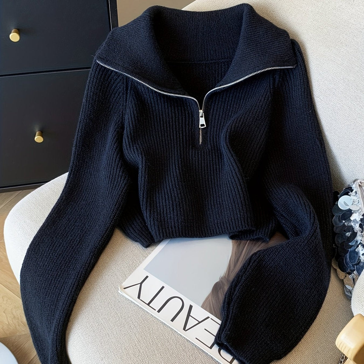 Lauretta | Gerippter Pullover mit Reißverschluss für Damen