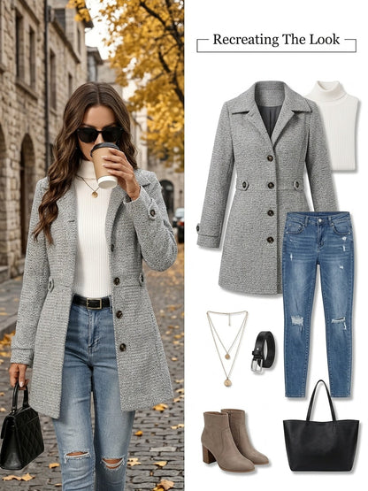 Karin | Taillierter Fischgrät-Mantel mit Knopfleiste und Taschen für Damen