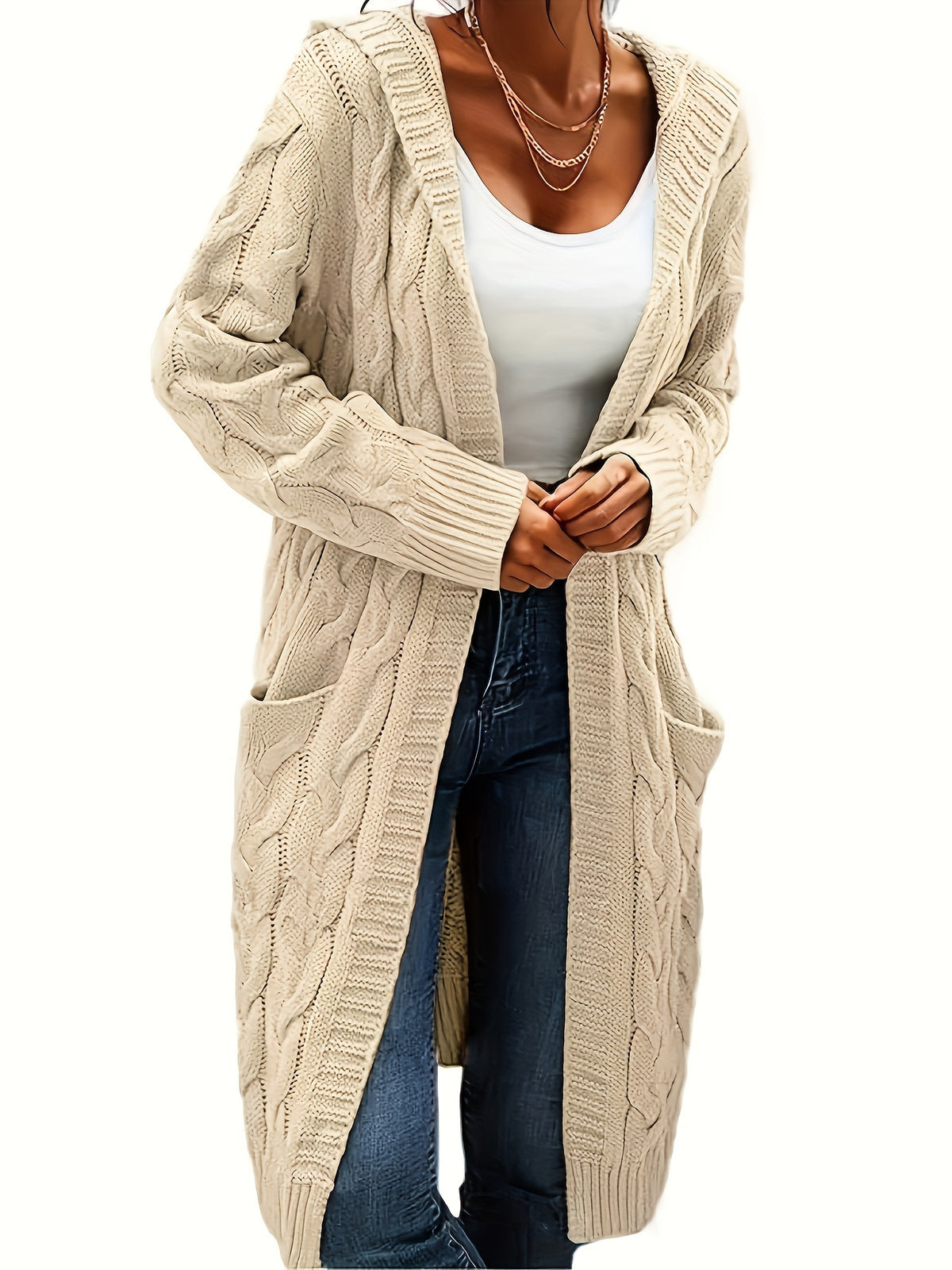 Chiara | Zopfmuster Strickjacke mit Kapuze für Damen