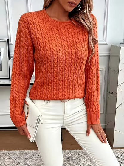 Jorien | Damen Zopfmuster Strickpullover Rundhalsausschnitt Oversized