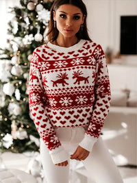 Lærke | Damen Weihnachtspullover mit Rentier-Muster Rundhals