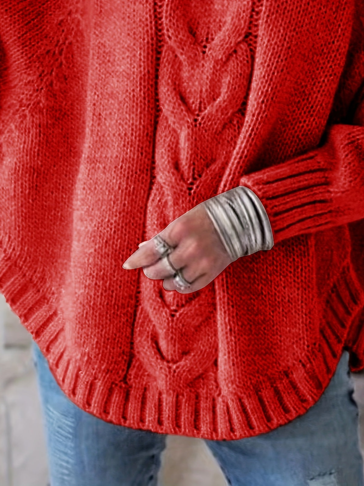 Isadora | Damen Zopfmuster Pullover mit Stehkragen Oversized