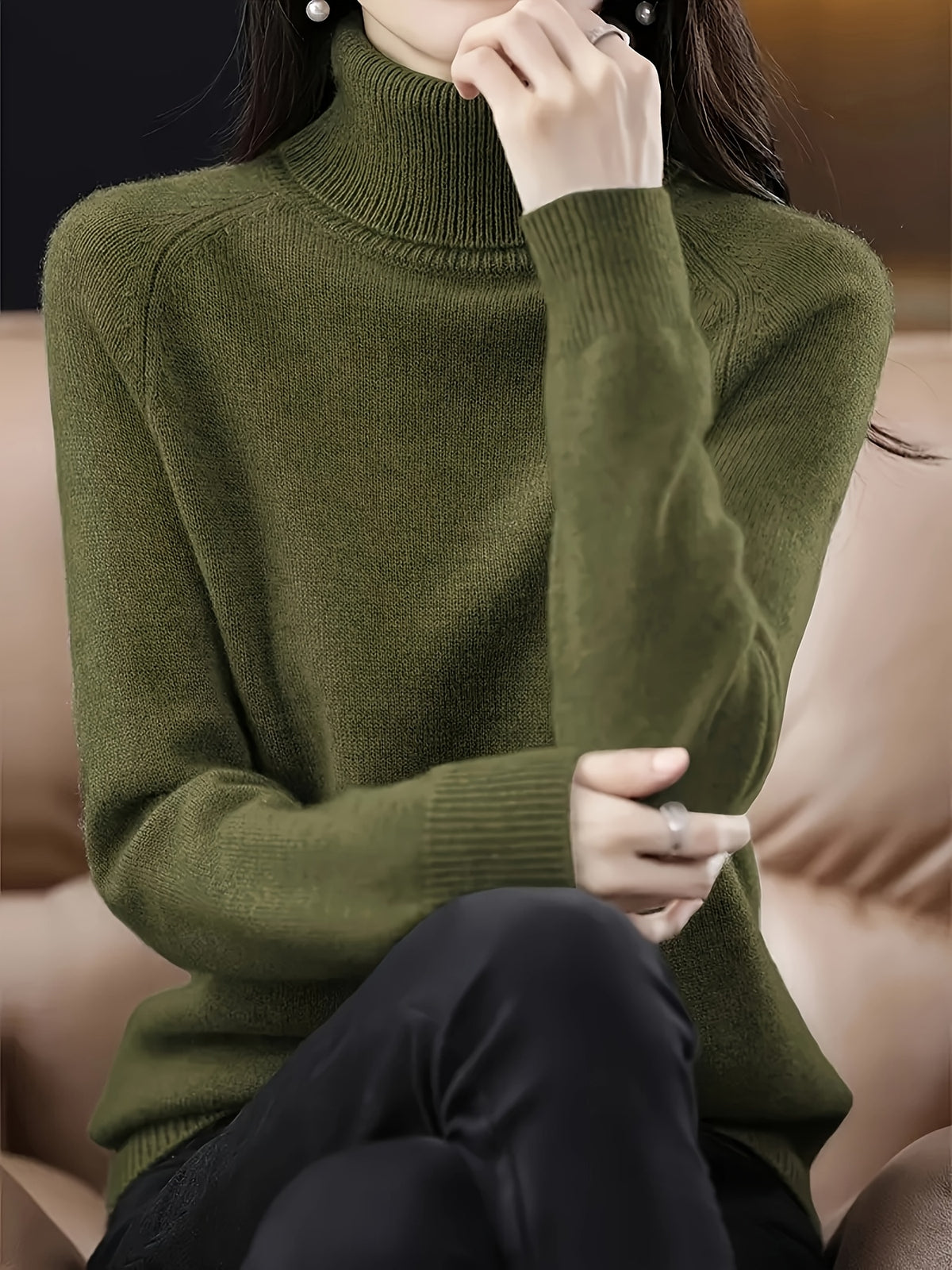 Rosalinde | Damen Rollkragenpullover mit geripptem Kragen