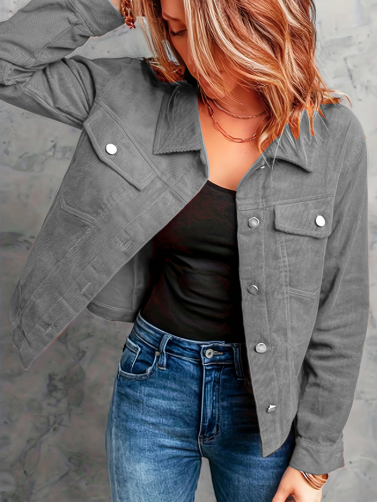 Wilhelmina | Damen Cordjacke mit Knopfleiste und Klappentaschen