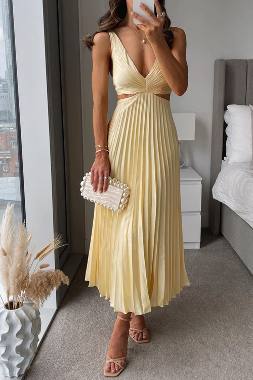 Maja | Elegantes Maxikleid mit V-Ausschnitt und Plissee für Damen