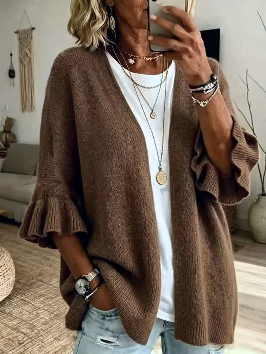 Janne | Offene Strickjacke Damen mit Volantärmeln