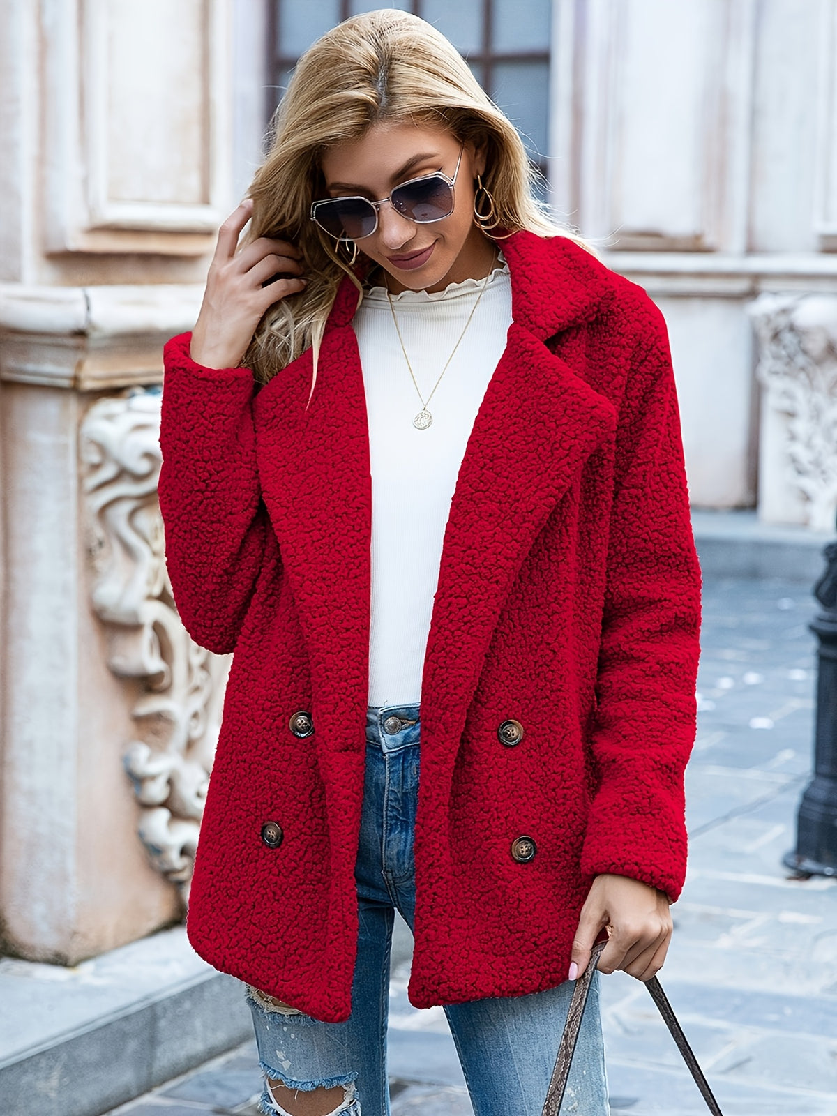 Cassia | Winter Damen Mantel Teddy Reverskragen Zweireihig